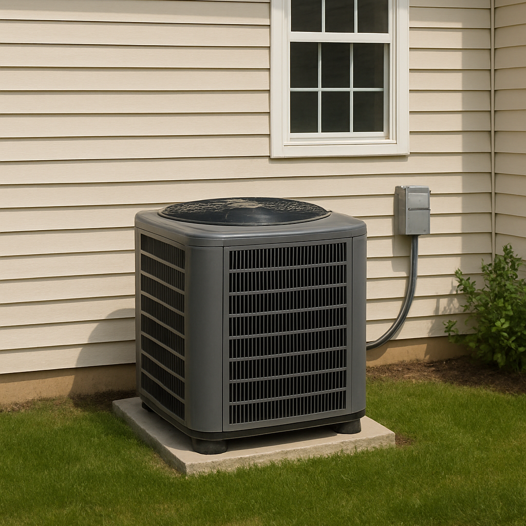 air conditioner unit on the exterior of a home cropped
